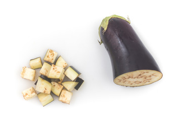 Eggplant Sliced in .cubes. Diced cut