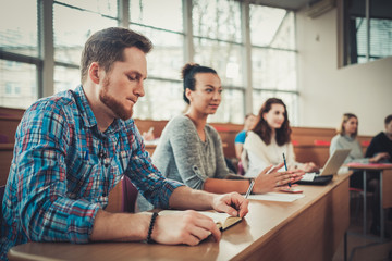 Multinational group of students in an auditorium