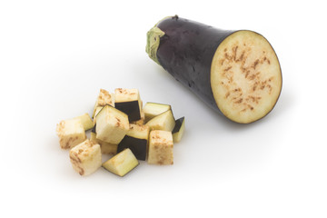 Eggplant Sliced in .cubes. Diced cut