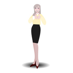Happy International  Woman Day. Woman flat cartoon character  on isolated background. Illustration of girl in work dresses, secretaries and gestures presented. For further editing. Business people.