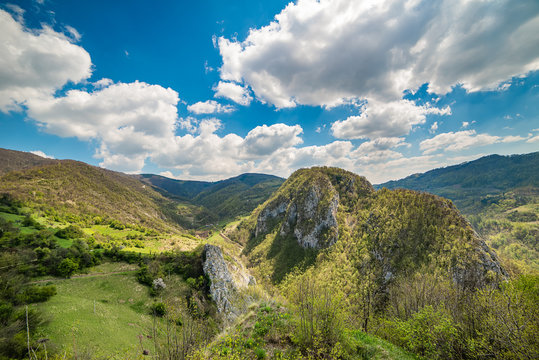 Mountain in Serbia ( serbian: Sokolska planina ) near the town of Krupanj. Beautiful nature in Serbia. Photographed from the air.