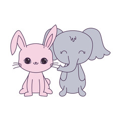 Obraz premium cute elephant with rabbit animals isolated icon