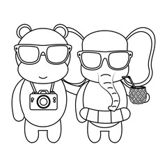 Fototapeta premium cute hippo and elephant with camera and pineapple cocktail
