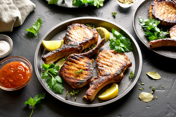 Grilled pork steaks