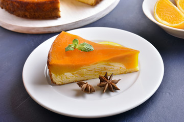 Slice of pumpkin orange pie