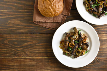 Fried beef liver with onion