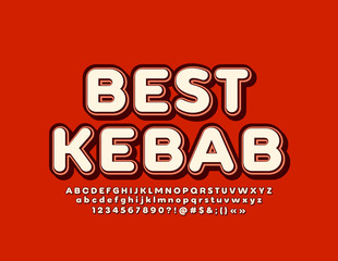 Fototapeta na wymiar Vector bright Sign Best Kebab with stylish 3D Font. Creative Alphabet Letters, Numbers and Symbols