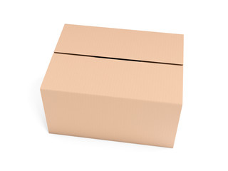Closed brown corrugated carton box. Big shipping packaging. 3d rendering illustration
