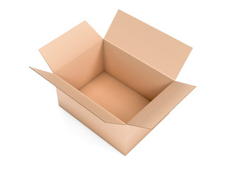 Open brown box mock up. Big shipping packaging. 3d rendering illustration isolated