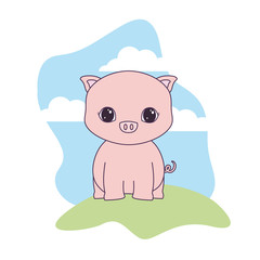 cute piggy animal in landscape natural