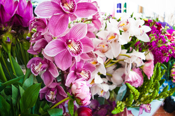 Flowers choice at florist shop