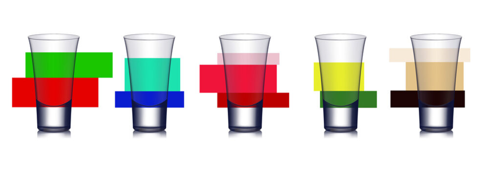 Five bright shots with different tastes.