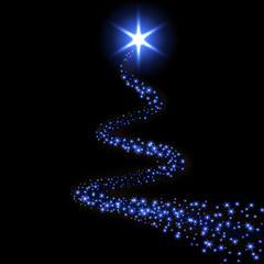 Star trail isolated black background. Blue magic light comet, glittering sparkles. Twinkle glitter shooting. Magical effect, wave Christmas decoration. Abstract stardust. Vector illustration