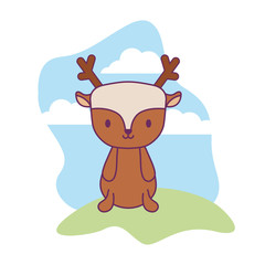 cute reindeer animal in landscape natural isolated icon