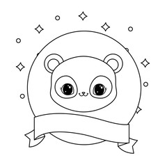 head of panda bear in frame circular with ribbon