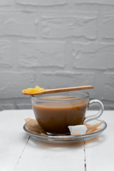 Keto butter coffee recipe with ghee butter and cocnut oil, copy space