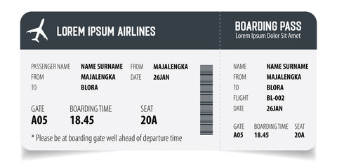 Boarding pass isolated template on white background