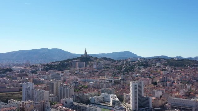 Residential Endoume neighborhood Marseille Notre-Dame basilic in background sunny day
