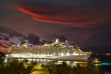 Luxury Cruise Ship in port at night