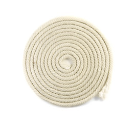 white cotton roll rope isolated on white background