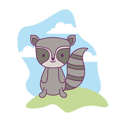 Obraz na płótnie Canvas cute raccoon animal in landscape natural isolated icon
