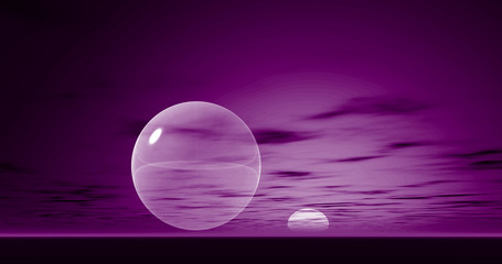 3d, 4K. Sunset sky in yellow-violet color with clouds, gradient, landscape, background with clouds, rendering illustration.