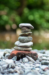 Closeup of stone balance in border river