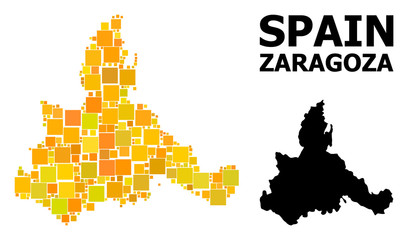 Fototapeta na wymiar Gold Square Mosaic Map of Zaragoza Province