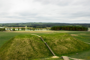 View of the mound in Kernavė town, Lithuania