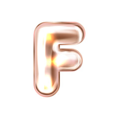 Perl pink foil inflated alphabet symbol, isolated letter F