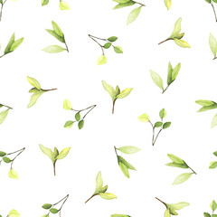Watercolor seamless pattern of cute leaves. Perfect for paper packing, scrapbooking, textile and office products.