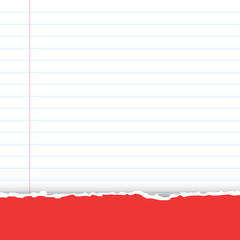 Obraz premium A sheet of white striped paper with a left margin. Classic note for study. Torn paper with copy space for your text. Illustration.
