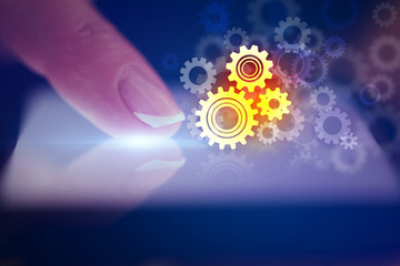 Finger setting the phone with dark background
