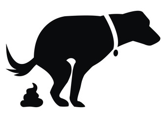 Dog and excrement, black silhouette, vector illustration