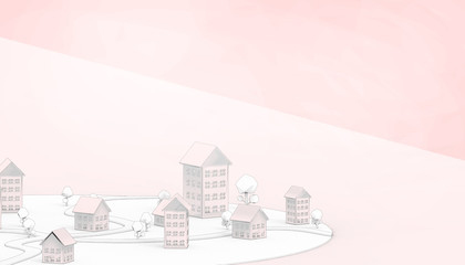 Housing drawing Symbol and Community property business Concept Modern Art and contemporary on pastel pink Background  - 3d rendering