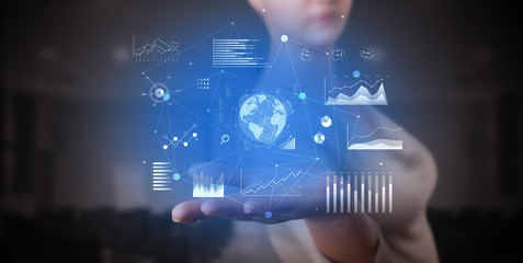 Elegant hand  global charts, international business concept
