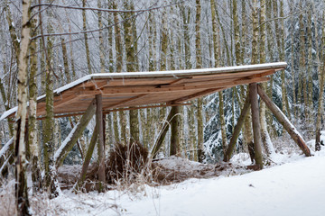 Shelter of hay for forest wild animals for winter