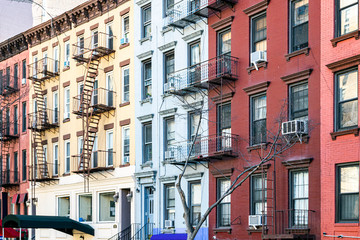 Fototapeta na wymiar Block of colorful old apartment buildings in the Alphabet City neighborhood of Manhattan in New York City