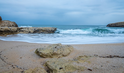 Fototapeta na wymiar Strormy sea coast near Porto Torres, province of Sassari , Sardinia, Italy.