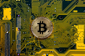 Bitcoin coin and printed circuit board PCB