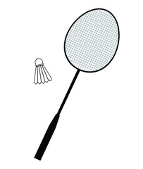 Vector flat cartoon black set collection of badminton game equipment isolated on white background 