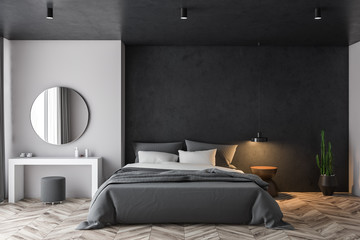 White and black bedroom with makeup table