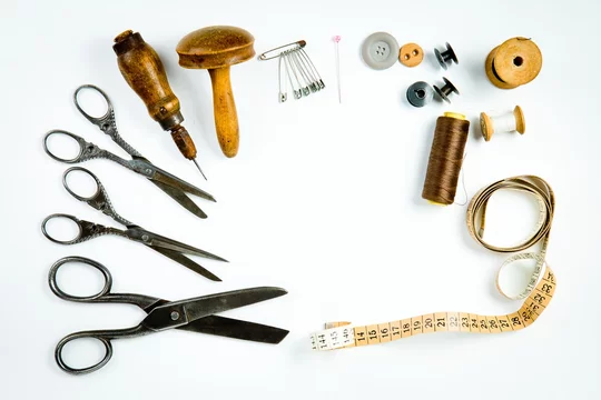 Vintage tailor's tools set, old instrument for hand made tailoring. Stock  Photo | Adobe Stock