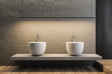 Concrete bathroom with double sink