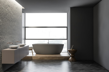 Fototapeta na wymiar Stylish panoramic concrete bathroom interior