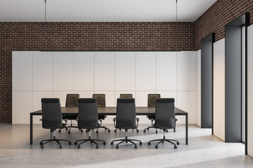 White and brick conference room interior