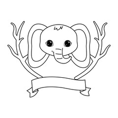 head of cute elephant with tree branches and ribbon