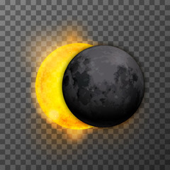 Fototapeta na wymiar Eclipse stage with realistic satellite moon and star sun on transparent