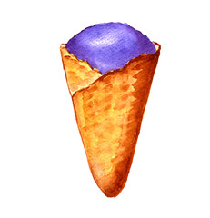 Ice cream watercolor summer set. Hand drawn illustration fruit ice cream in a waffle cone isolated on white background