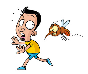 Big mosquito persecuting a running man